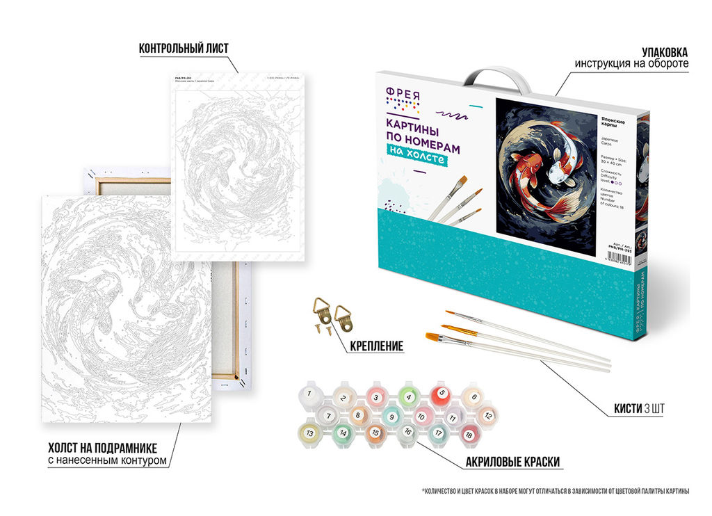 ФРЕЯ PNB/PM-293 Набор для раскрашивания по номерам 40 х 30 см Японские карпы