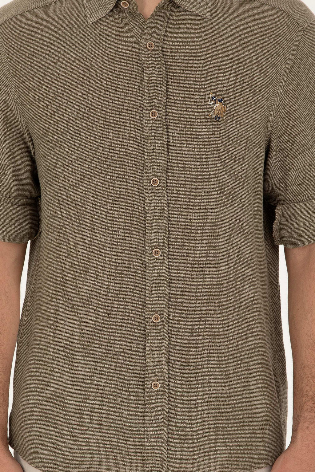 U. S. Polo Assn / Мужская рубашка цвета хаки с длинным рукавом - U.s. polo assn фото 6