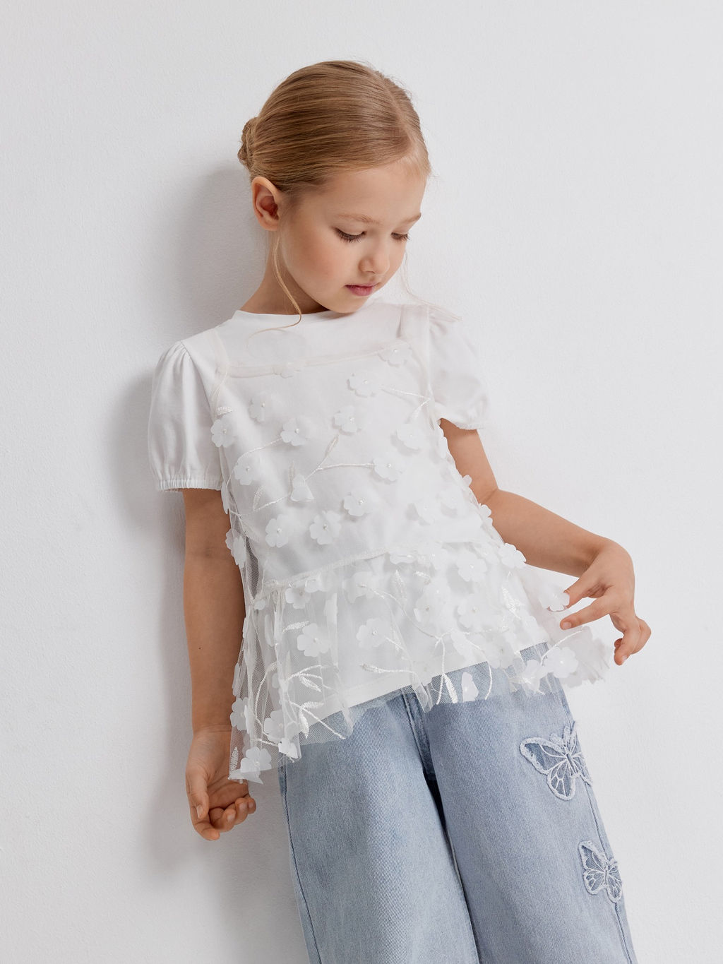 ACOOLA / Блузка детская для девочек Gagara белый  фото 4