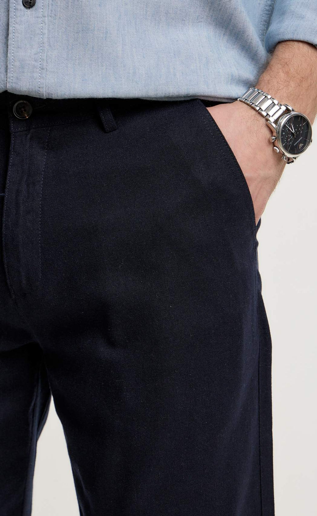 Брюки лен F511-0851 navy