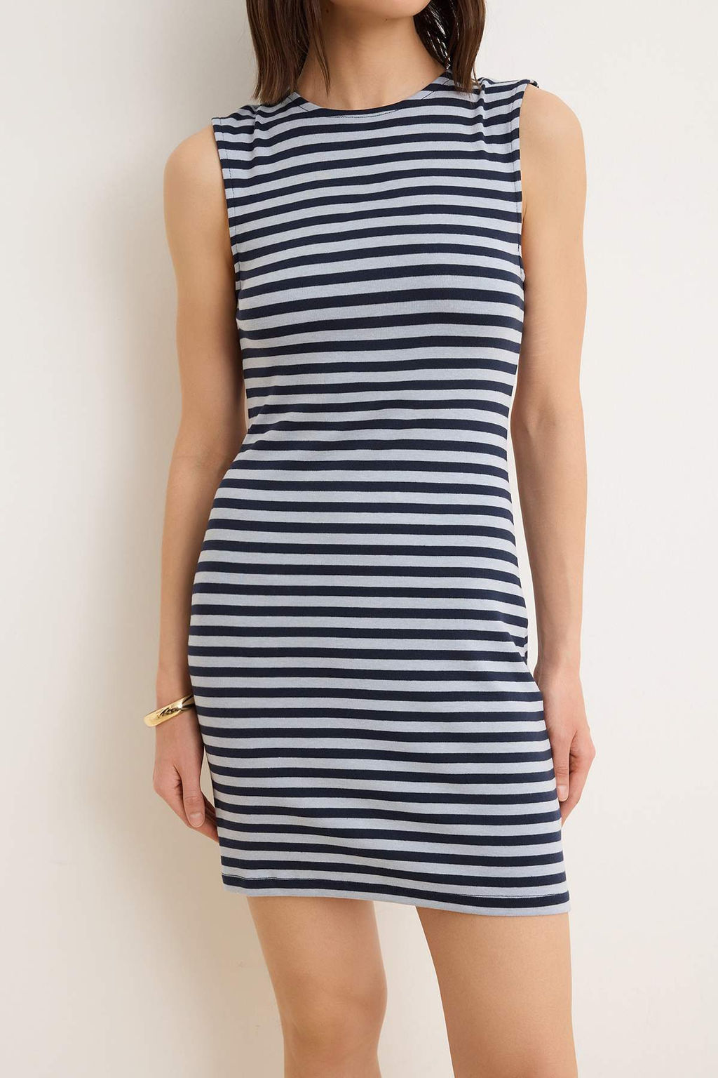 Cok Renkli Cizgili Bodycon Kay?k Yaka Kolsuz Buzgulu Midi Orme Elbise TWOSS26EL01036 - Trendyolmilla фото 3