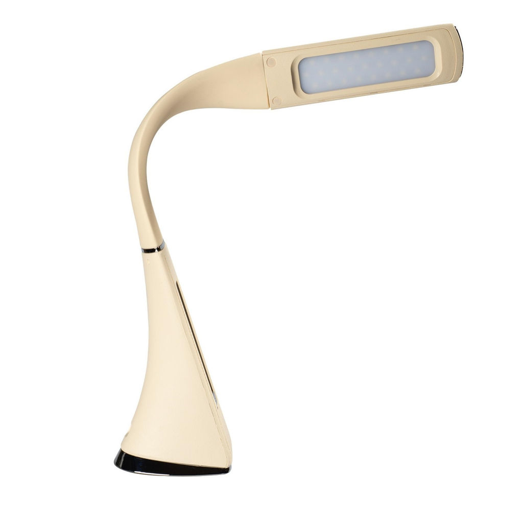 TLD-542 Cream/LED/300Lm/5000K/Dimmer Светильник настольный c часами, календарем, термометром, 5W. Сенсорный выключатель. Кремовый (стилизован под кожу). TM Uniel.