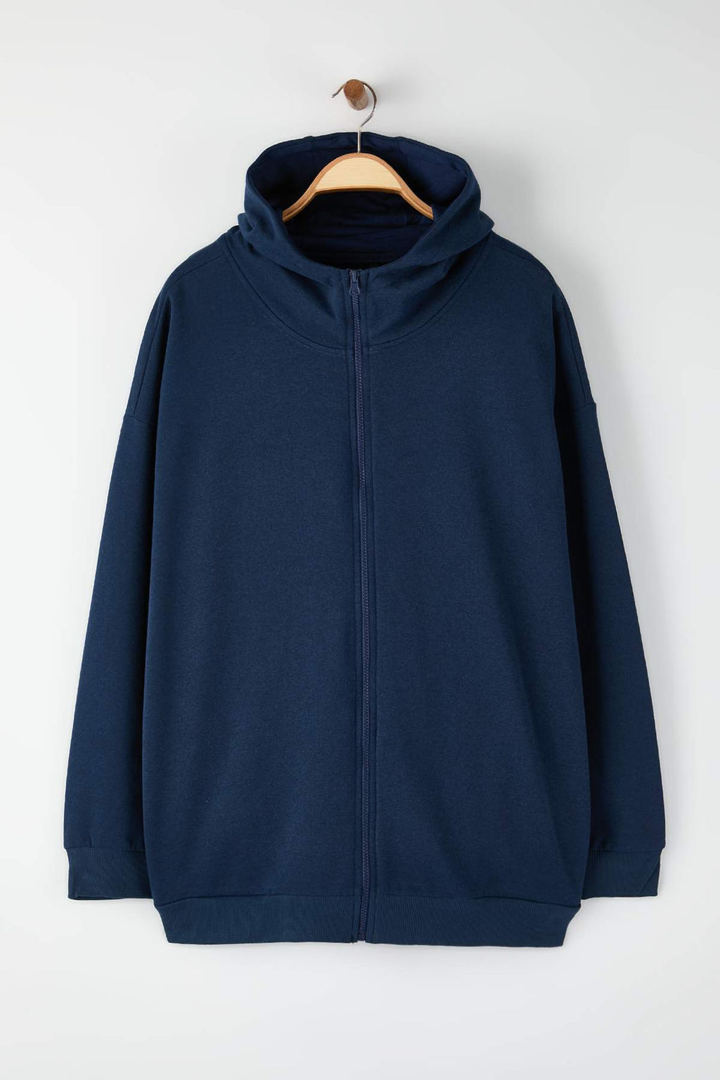 TRENDYOL MAN Buyuk Beden Siyah Oversize/Genis Kesim Fermuarl? Kapusonlu Pamuklu Sweatshirt TMNAW25AO00029 - Trendyolmilla фото 3