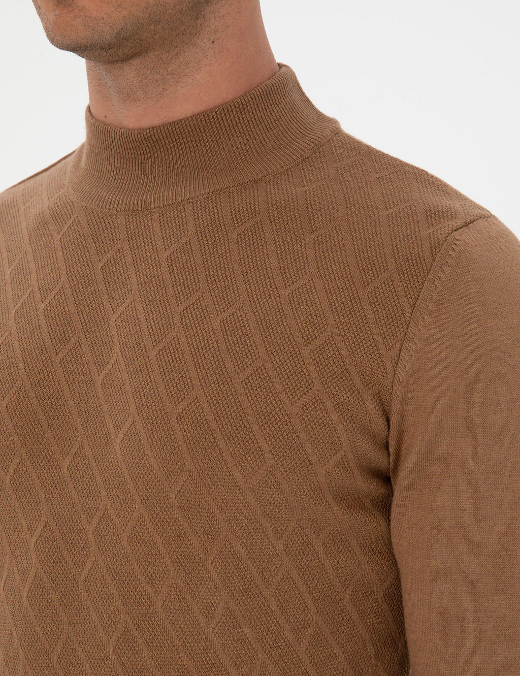 Camel Melanj Slim Fit Yar_m Bal_k__ Yaka Triko Kazak - Pierre cardin фото 7