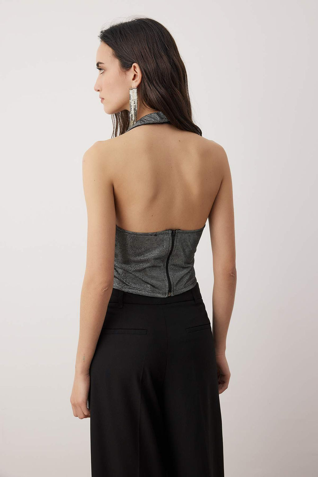 Gumus Duz V Yaka Kolsuz Orme Simli Orme Party Bluz TPRAW26BZ00042 - Trendyolmilla фото 4