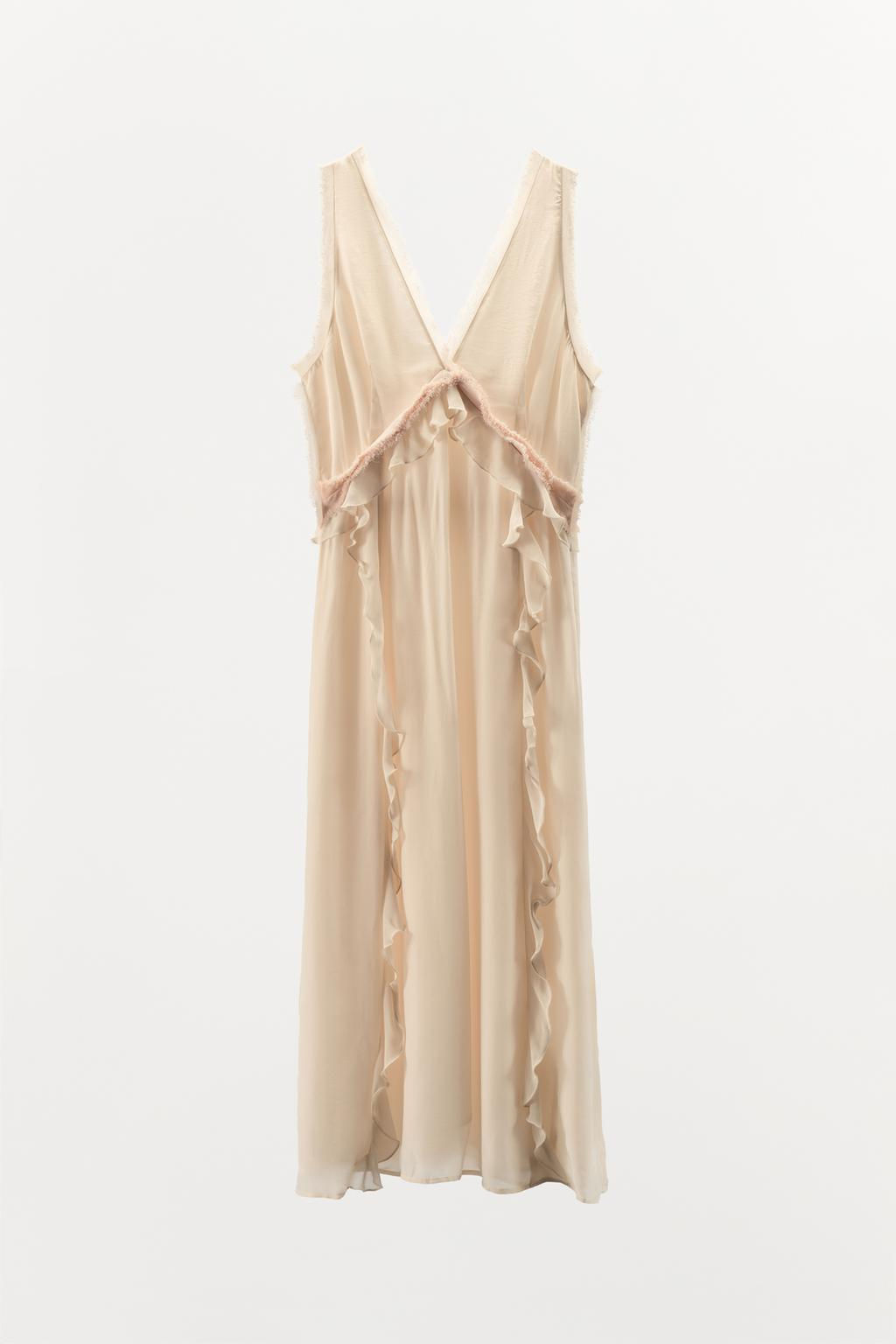 RUFFLED FRAYED MIDI DRESS - Zara фото 4