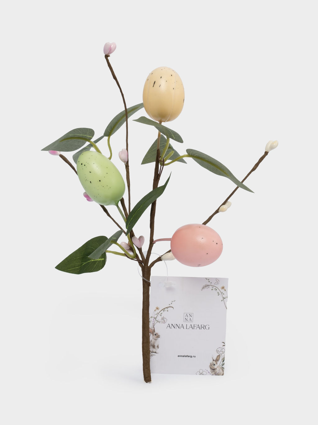 Ветка декоративная, 20 см, пенопласт/бумага, Ветка с цветными яйцами, Interior Easter