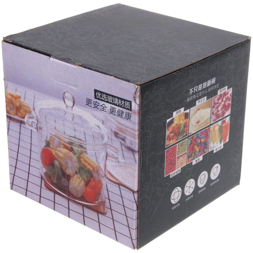 Кастрюля из боросиликатного стекла 1,5л "Хай-Тек" со стеклянными зелеными ручками