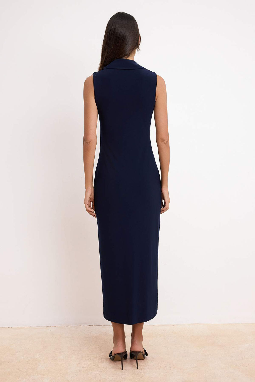 Lacivert Bodycon Gomlek Yaka Dugmeli Kolsuz Maxi Esnek Orme Elbise TWOSS26EL00265 - Trendyolmilla фото 3