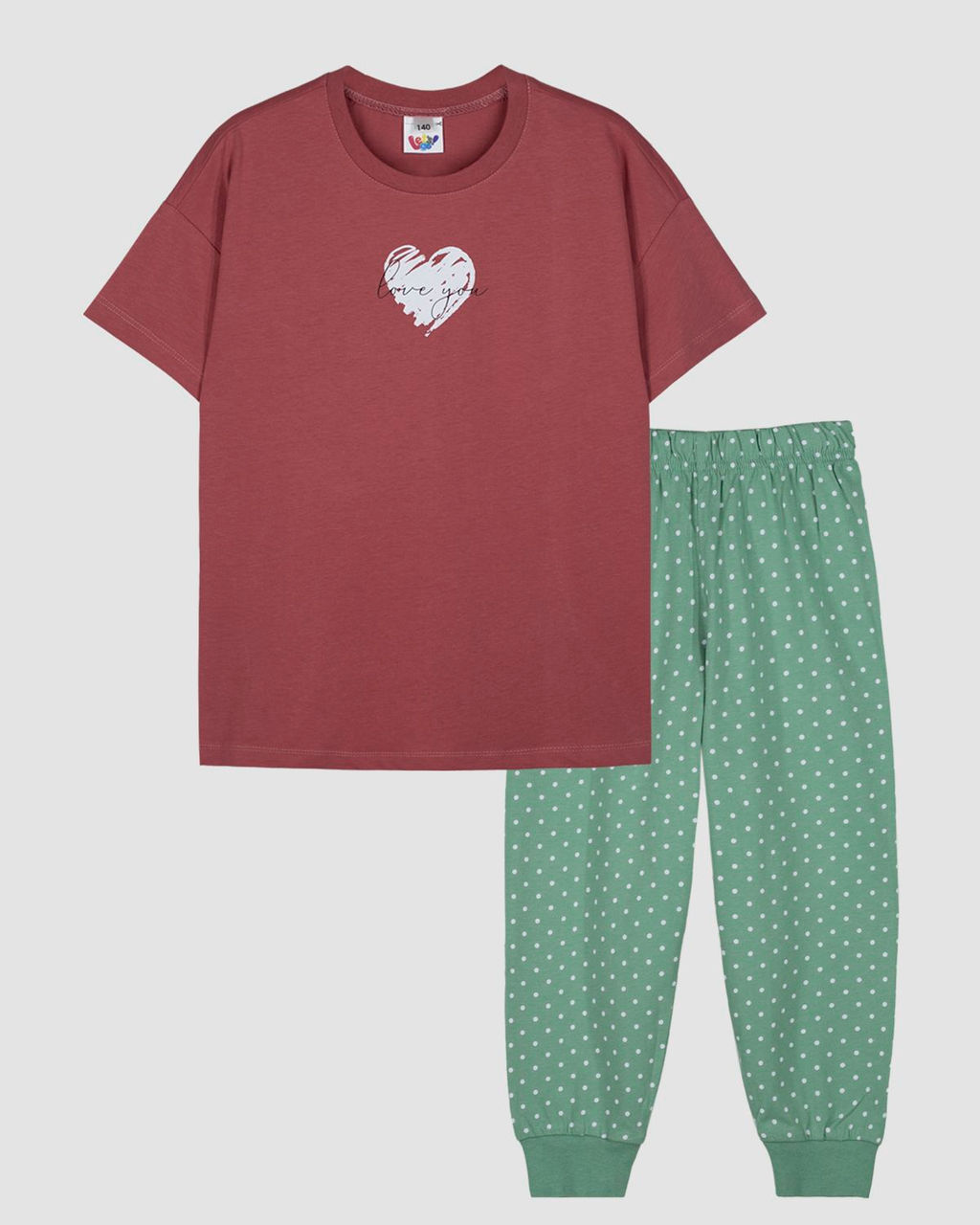 Пижама для девочки (футболка+брюки) 91277 каштановый/оливковый 890 Lets go - Let's go фото 2