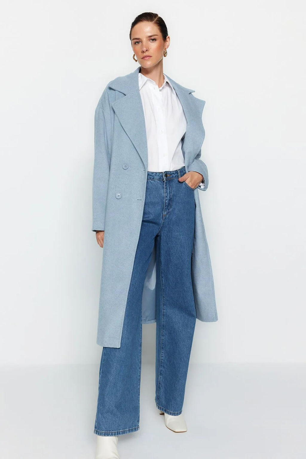 Mavi Oversize Genis Kesim Uzun Yunlu Kase Kaban TWOAW21KB0038