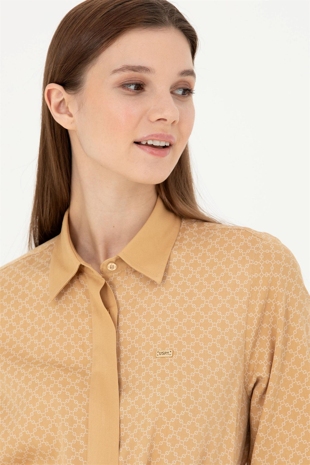 Женское тканое платье песочного цвета - U.s. polo assn фото 2