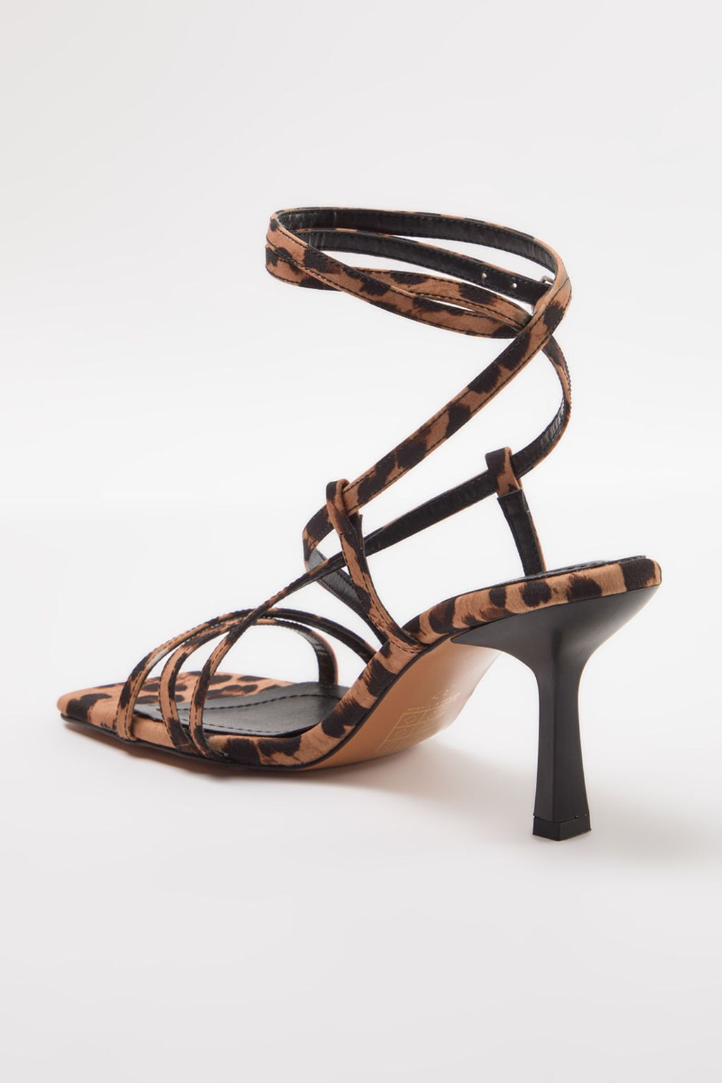 Cok Renkli Leopar Desenli Bilekten Baglamal? Kad?n 8 cm Topuklu Sandalet TAKSS24TO00001