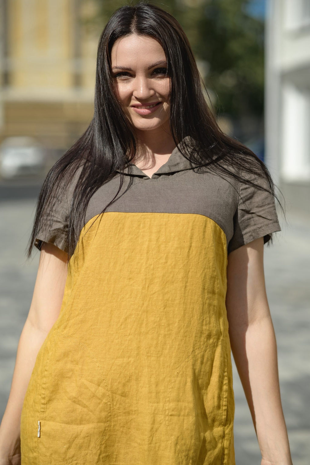 Платье 100% лен с капюшоном