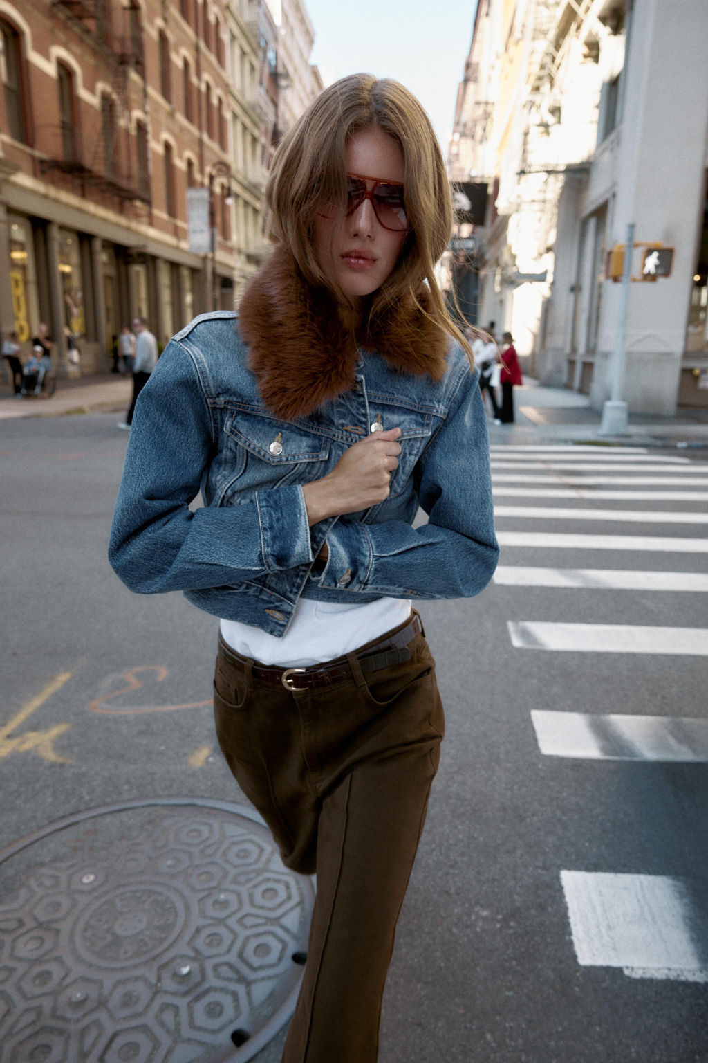 Z1975 FAUX FUR COLLAR SHORT DENIM JACKET - Zara фото 7
