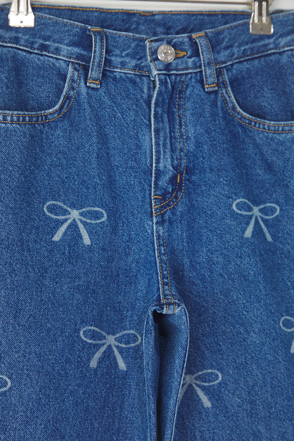 Mavi K?z Cocuk %100 Pamuk Kurdele Desenli Wide Leg Lastikli Denim Pantolon TKDSS25JE00007 - Trendyolmilla фото 3