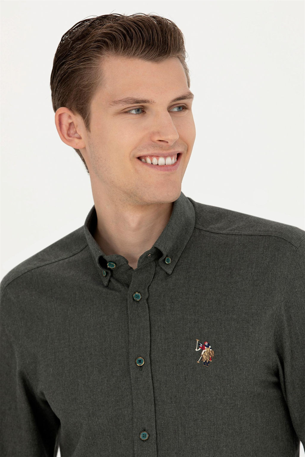Рубашка U.S. Polo Assn мужская темно-зеленая хлопок  фото 2