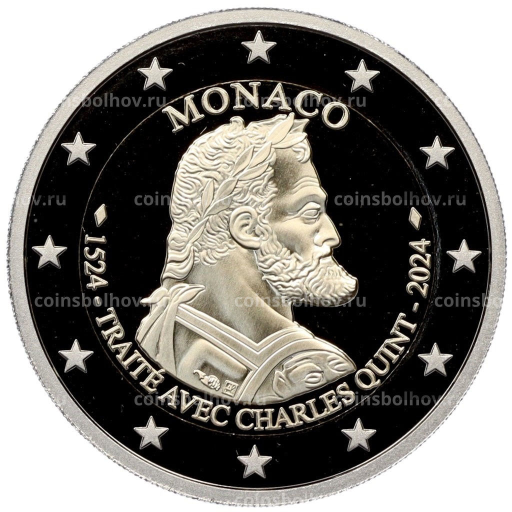 Монета 2 евро 2024 года Монако 500 лет Бургосского договора с Карлом V (в коробке)