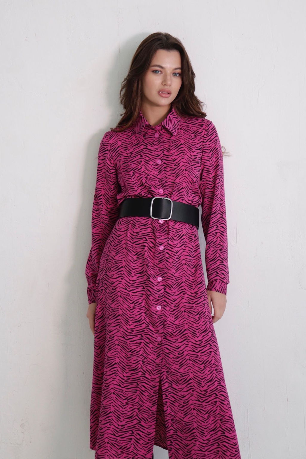 11051 Платье-рубашка удлинённое цикламеновое - Martichelli фото 3