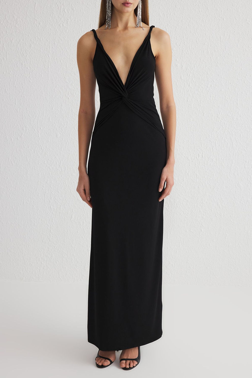 TRENDYOLMILLA Siyah Kruvaze Yaka Orme Uzun S?k Abiye Elbise TPRSS25AE00025  фото 11