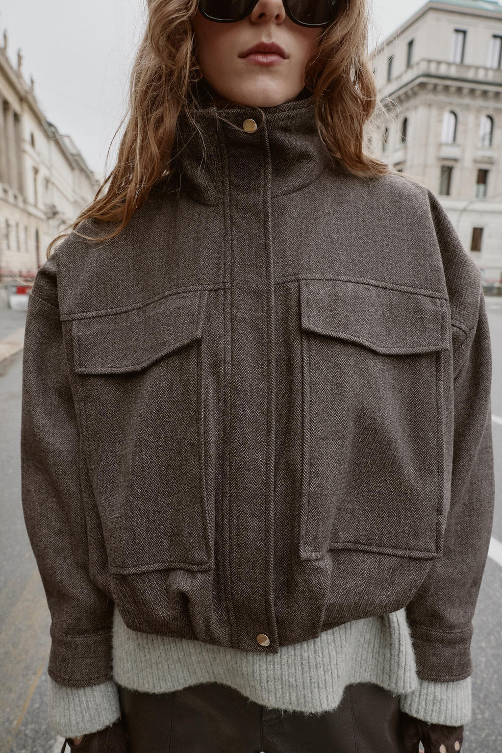 HERRINGBONE BALLOON BOMBER JACKET - Zara фото 6