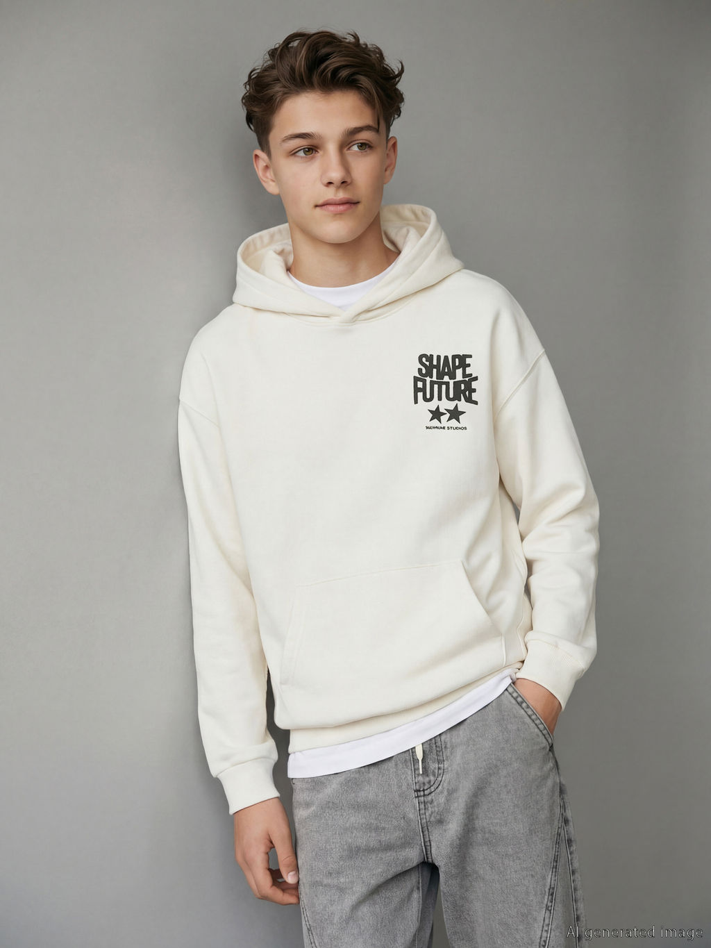 Bask?l? Erkek ?ocuk Kap??onlu Sweatshirt