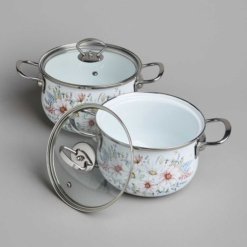 НАБОР КАСТРЮЛЬ AGNESS ЭМАЛИРОВАННЫХ СЕРИЯ ДВОРЦОВЫЙ ПАРК 4ПР. 2,0Л И 2,8Л, 18Х11СМ, 20Х12СМ  фото 5