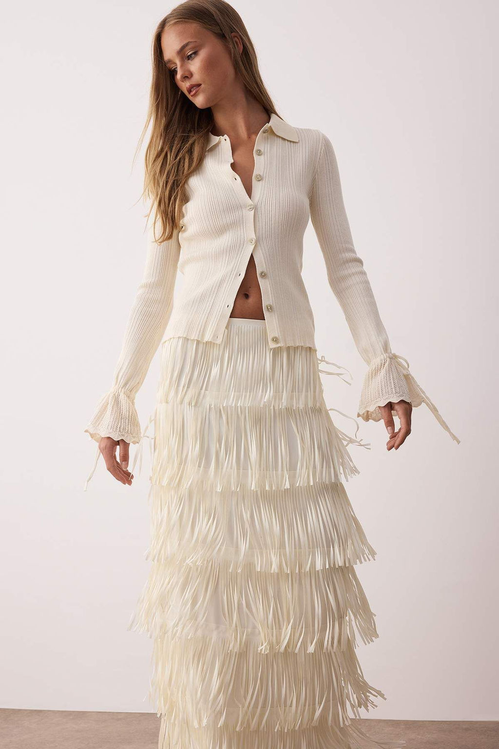 Ekru Merserize Gorunumlu Fitilli Polo Yaka Triko H?rka TWOAW26HI00111 - Trendyolmilla фото 8