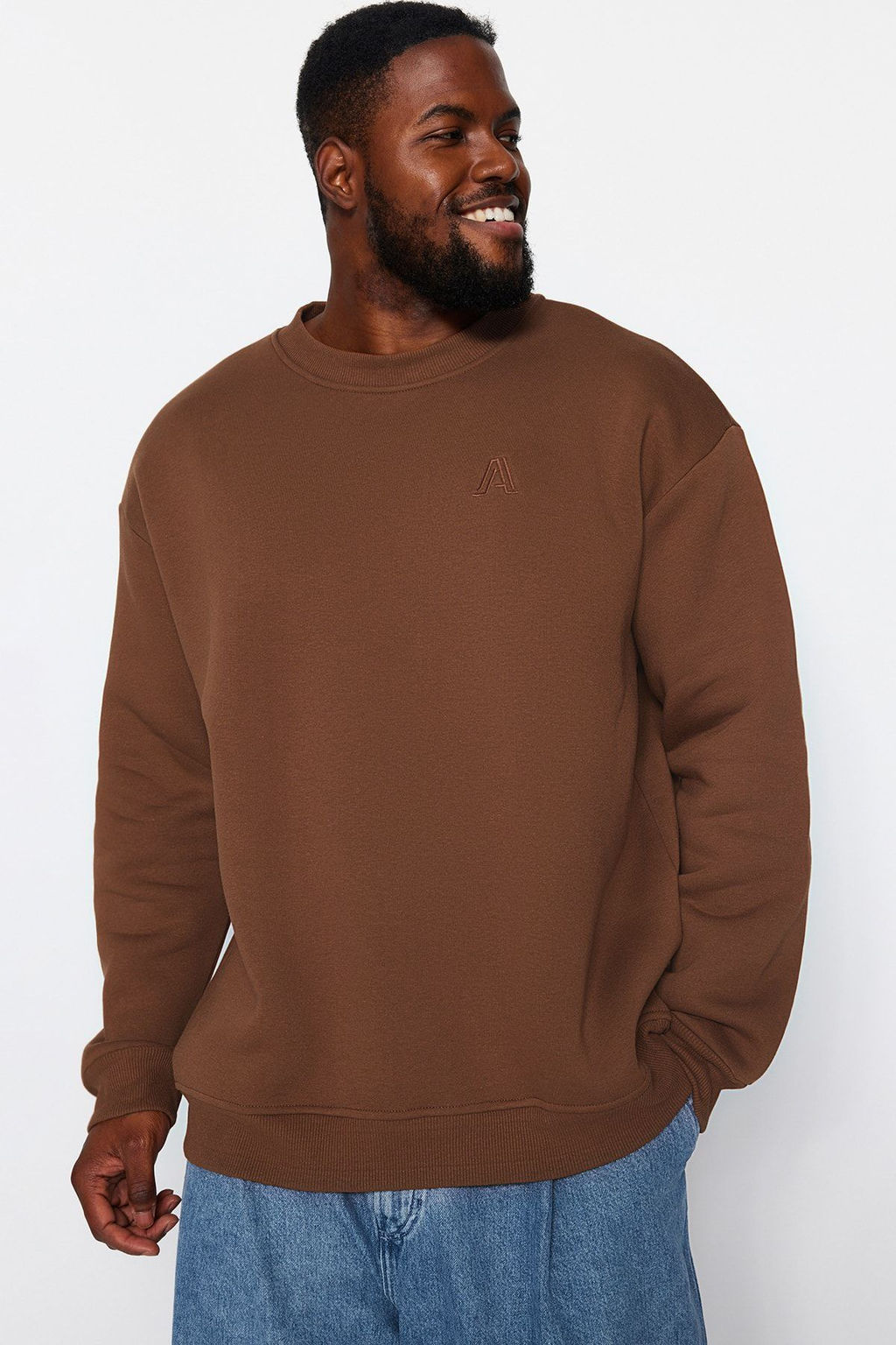 TRENDYOL MAN Kahverengi Buyuk Beden Oversize/Genis Kesim Ici Polar/S?cak Tutan Sweatshirt TMNAW24AO00025 - Trendyolmilla фото 4