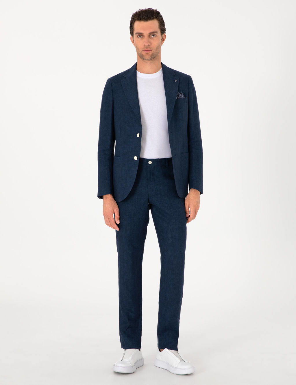 Lacivert Slim Fit %100 Keten Pantolon