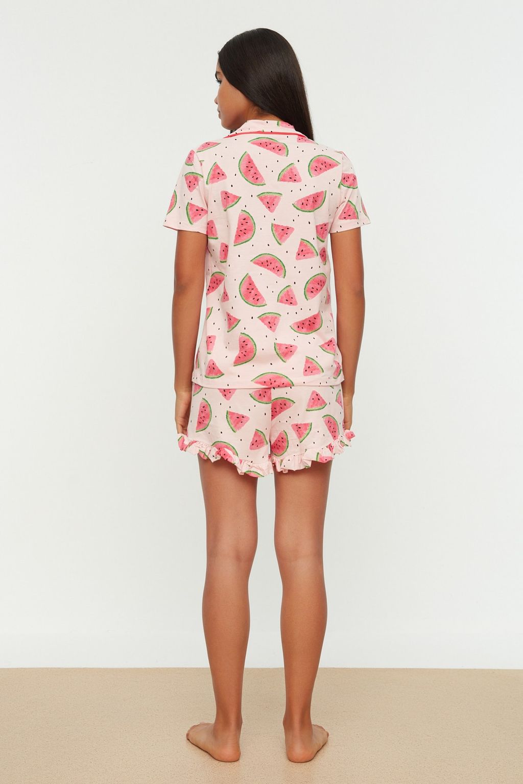 Trendyolmilla Pembe %100 Pamuklu Karpuz Desenli F?rf?rl? Sortlu Orme Pijama Tak?m? THMSS21PT0670 фото 13