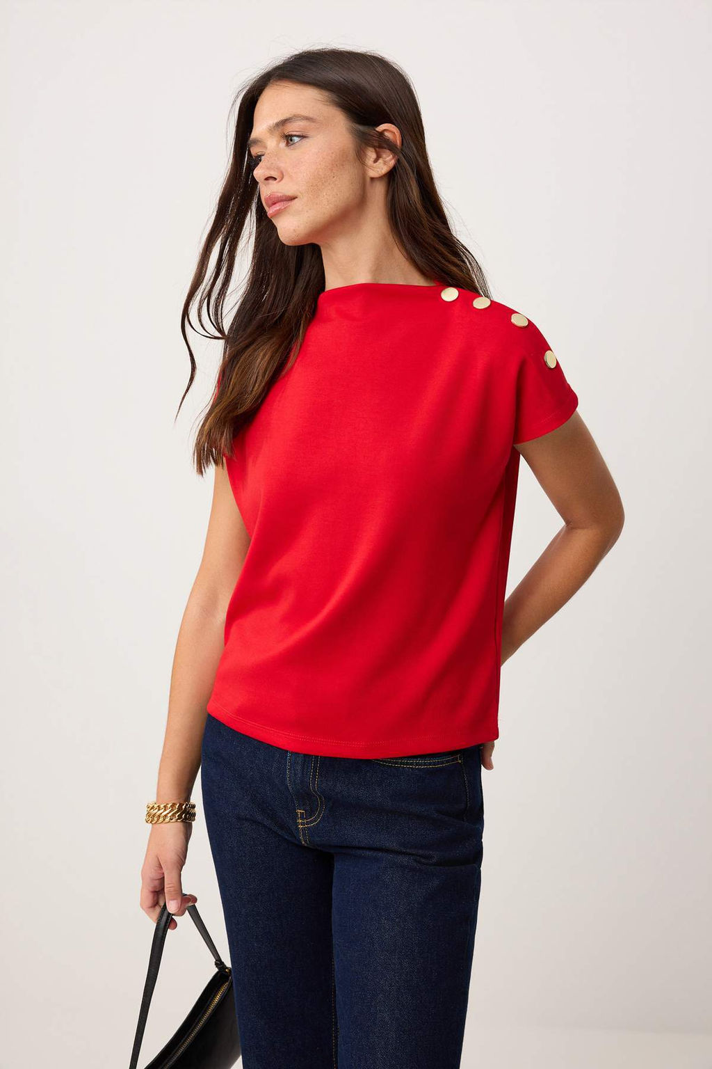 K_rm_z_ Regular/Normal Kal_p Dik Yaka Aksesuar Detayl_ Crop Soft Touch _rme Bluz TWOSS26BZ00021