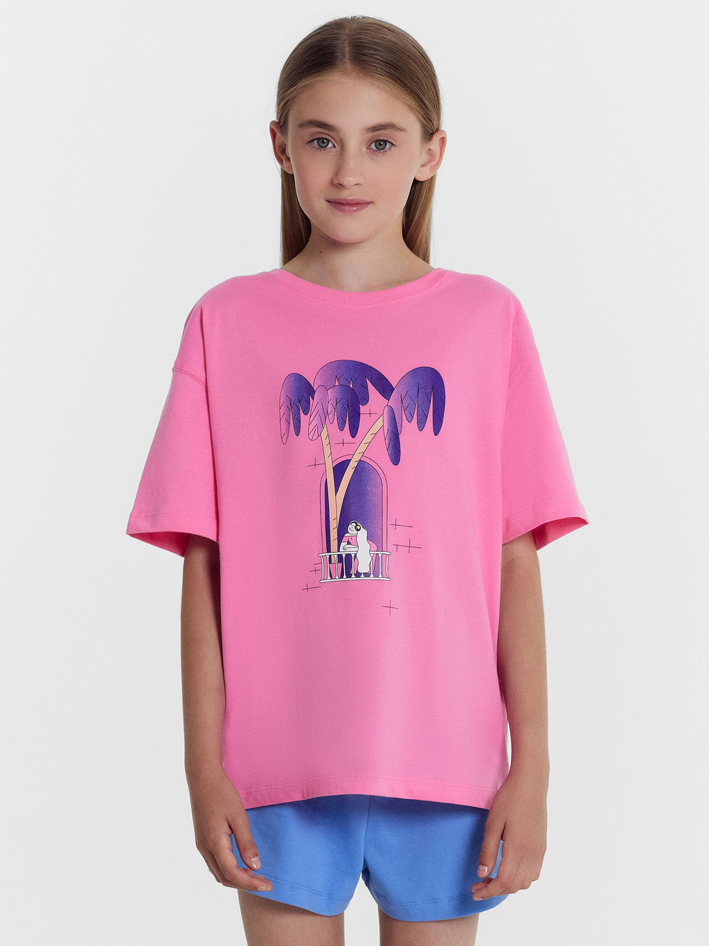 Футболка для девочек розовая с печатью - Mark formelle фото 3