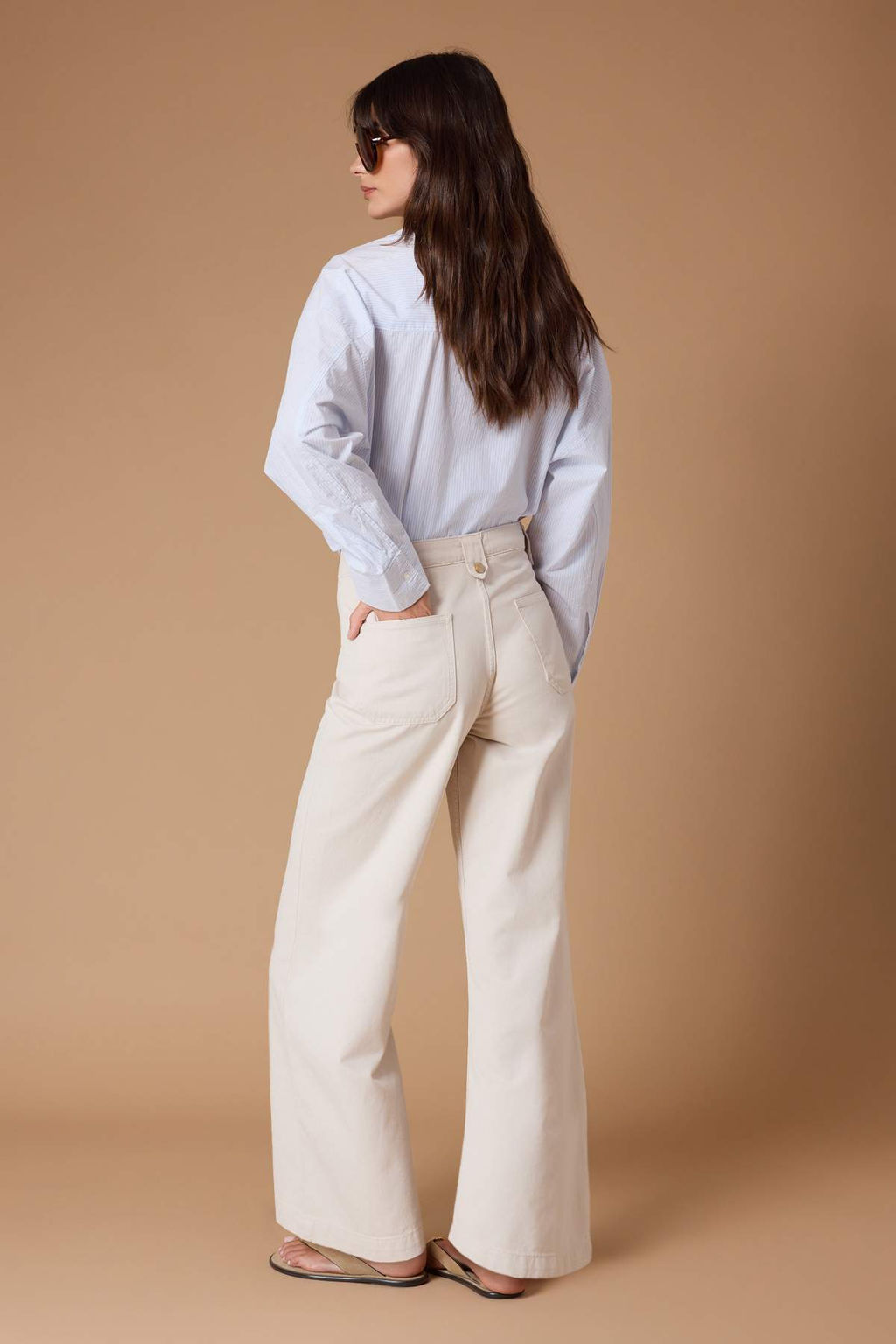 Ekru DOKUMLU Kemer Detayl? %100 Pamuk Yuksek Bel K?sa Wide Leg Jeans TWOSS26JE00208 - Trendyolmilla фото 5