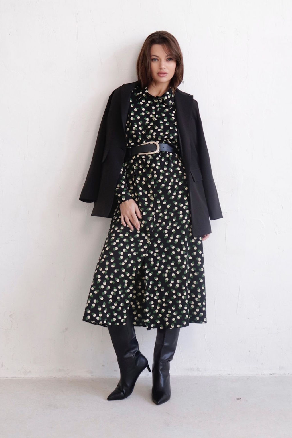 11128 Платье-рубашка удлинённое чёрное с принтом - Martichelli фото 3