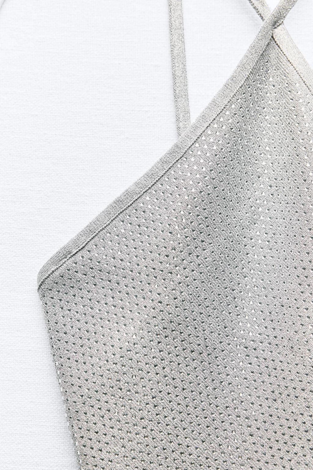 KNIT OPEN BACK CROP TOP WITH RHINESTONES - Zara фото 8