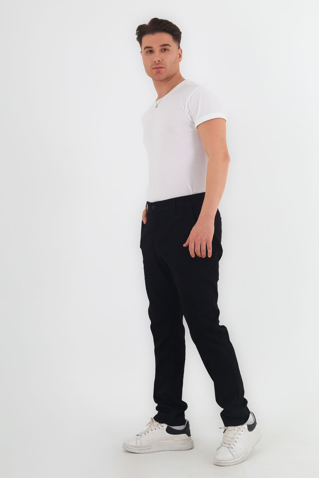 Siyah Slim Fit Basic Chino Esnek Gabardin Pantolon TMNSS25PL00018