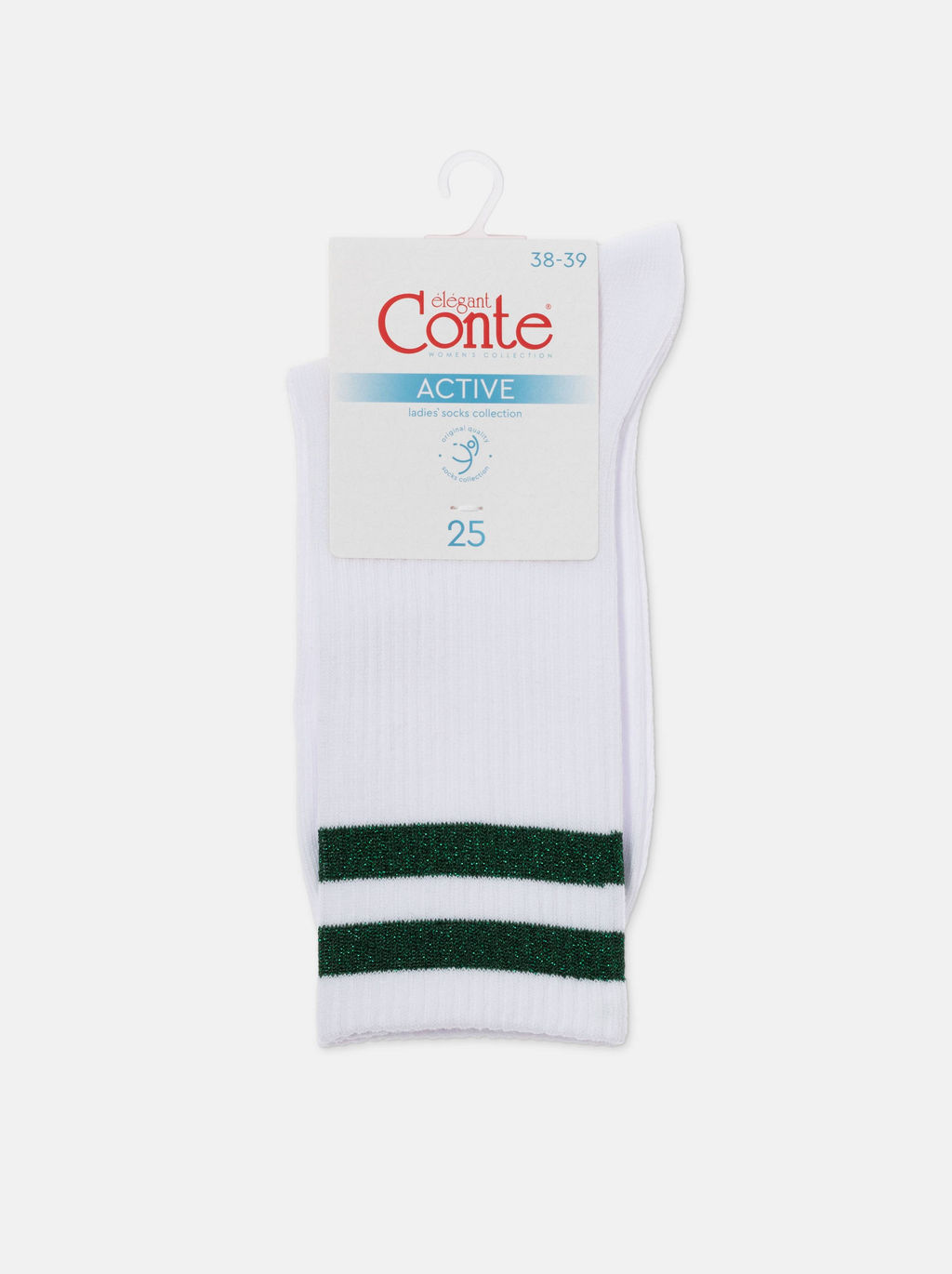 Цена за 2 пары. Носки Классические CONTE ACTIVE Хлопковые носки с яркими полосками из люрекса белый-зеленый - Conte elegant фото 8
