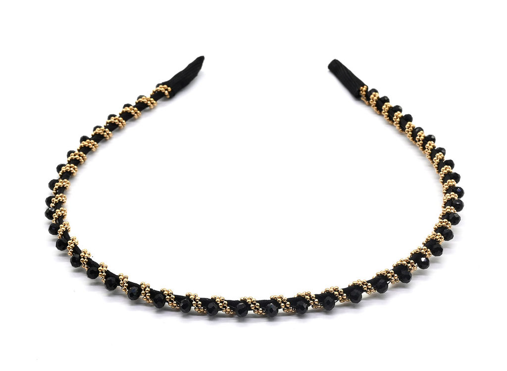 Ободок для волос с цирконом, цвет черный