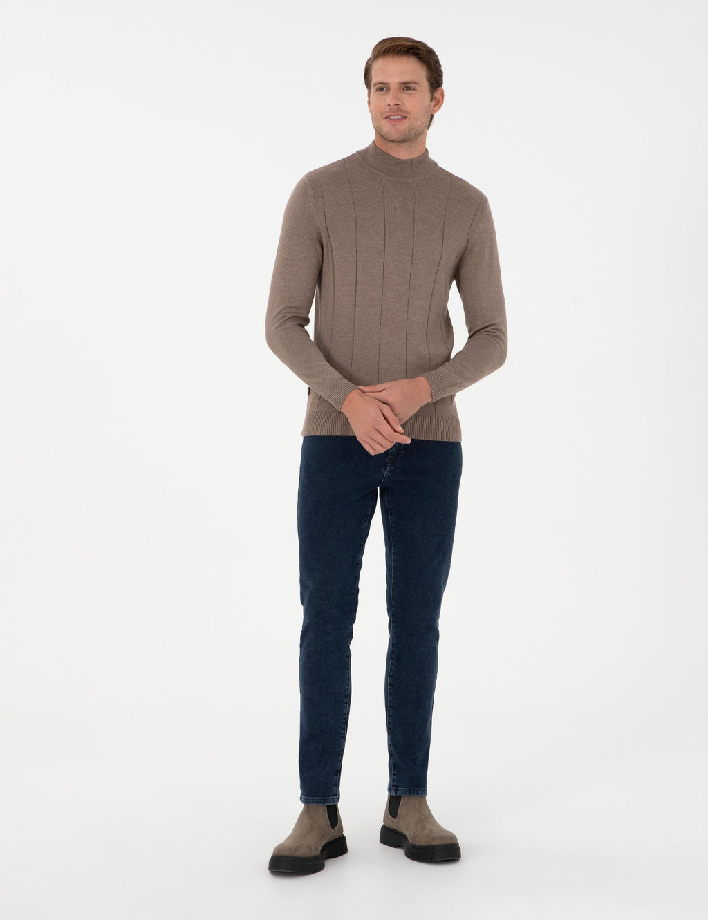 Vizon Melanj Slim Fit Yar_m Bal_k__ Yaka Triko Kazak - Pierre cardin фото 4