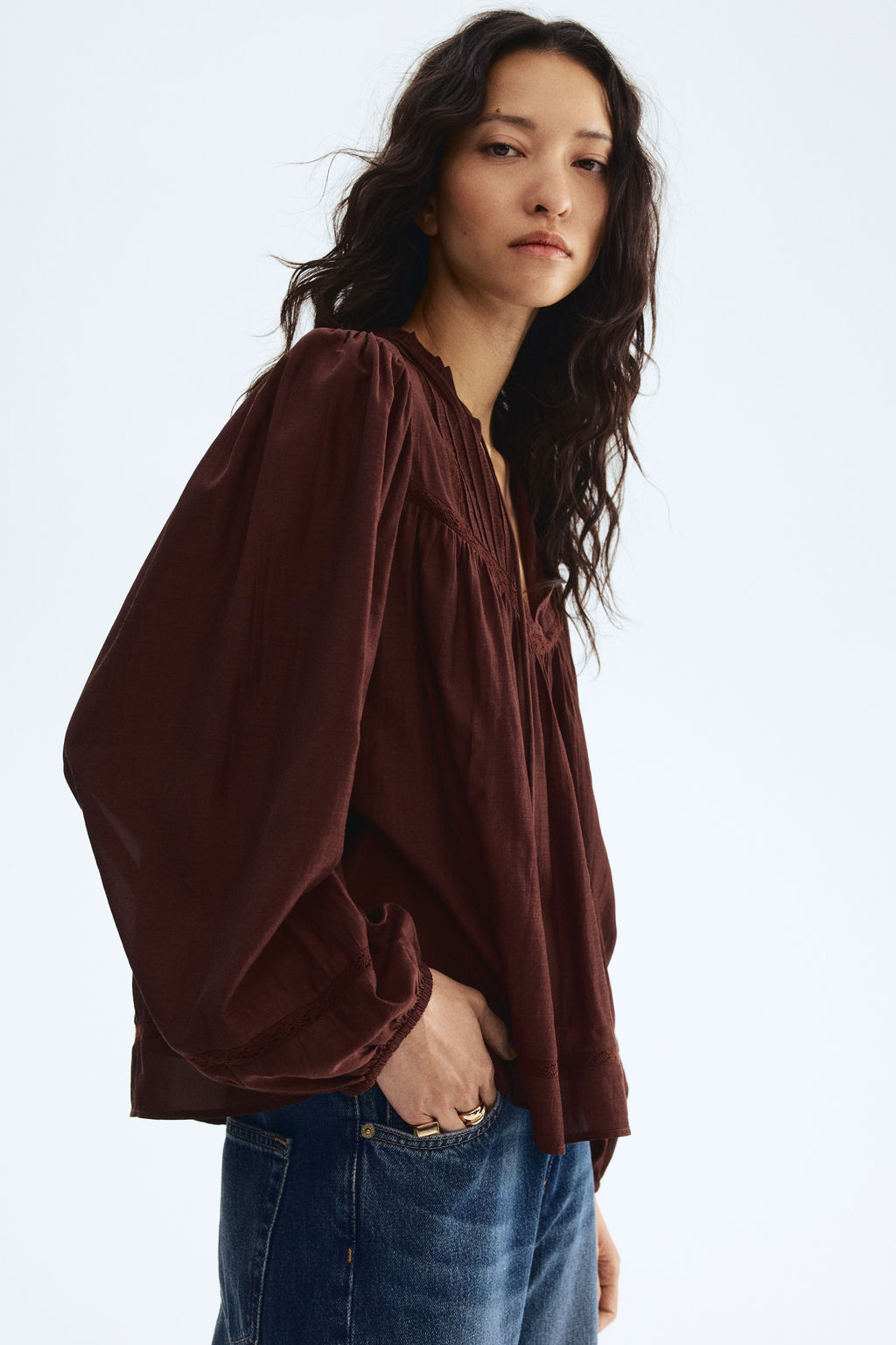Blusa en mezcla de viscosa con inserci?n de encaje - H&m фото 3