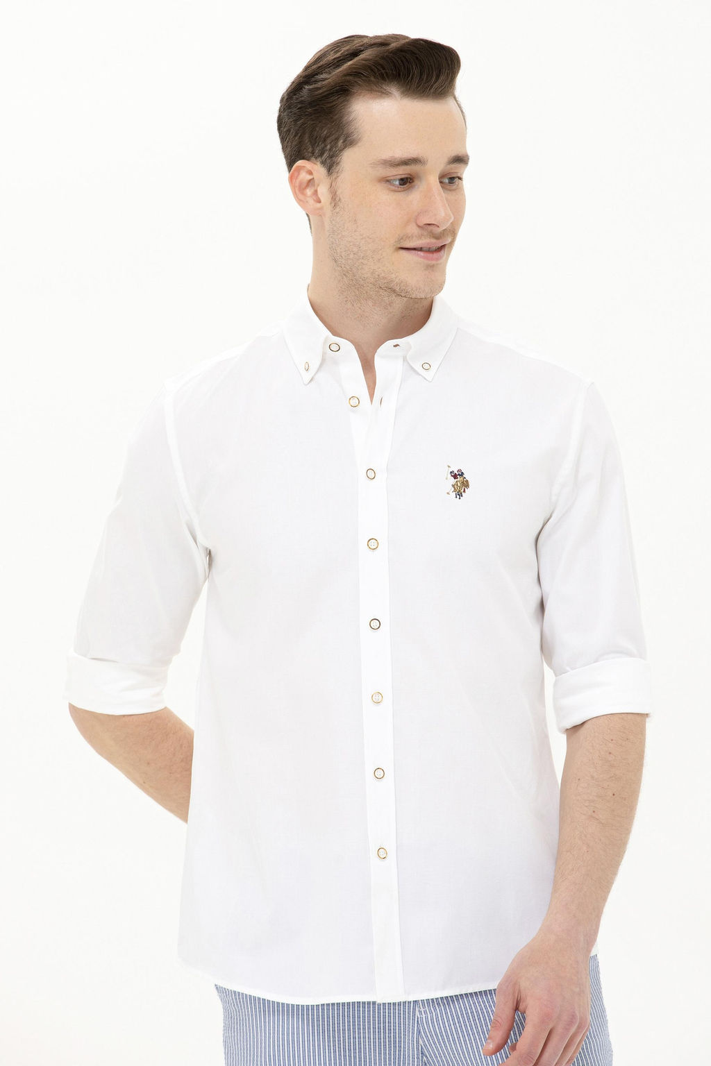 U. S. Polo Assn / Мужская белая рубашка с длинным рукавом - U.s. polo assn фото 4