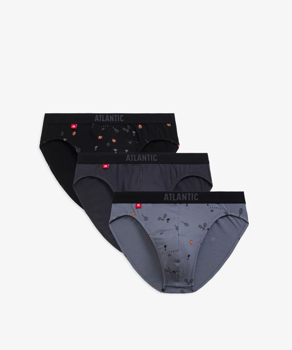 ATLANTIC 3MP-171 Трусы спорт Solid Tennis - набор 3 шт. черный + графитовый + голубой