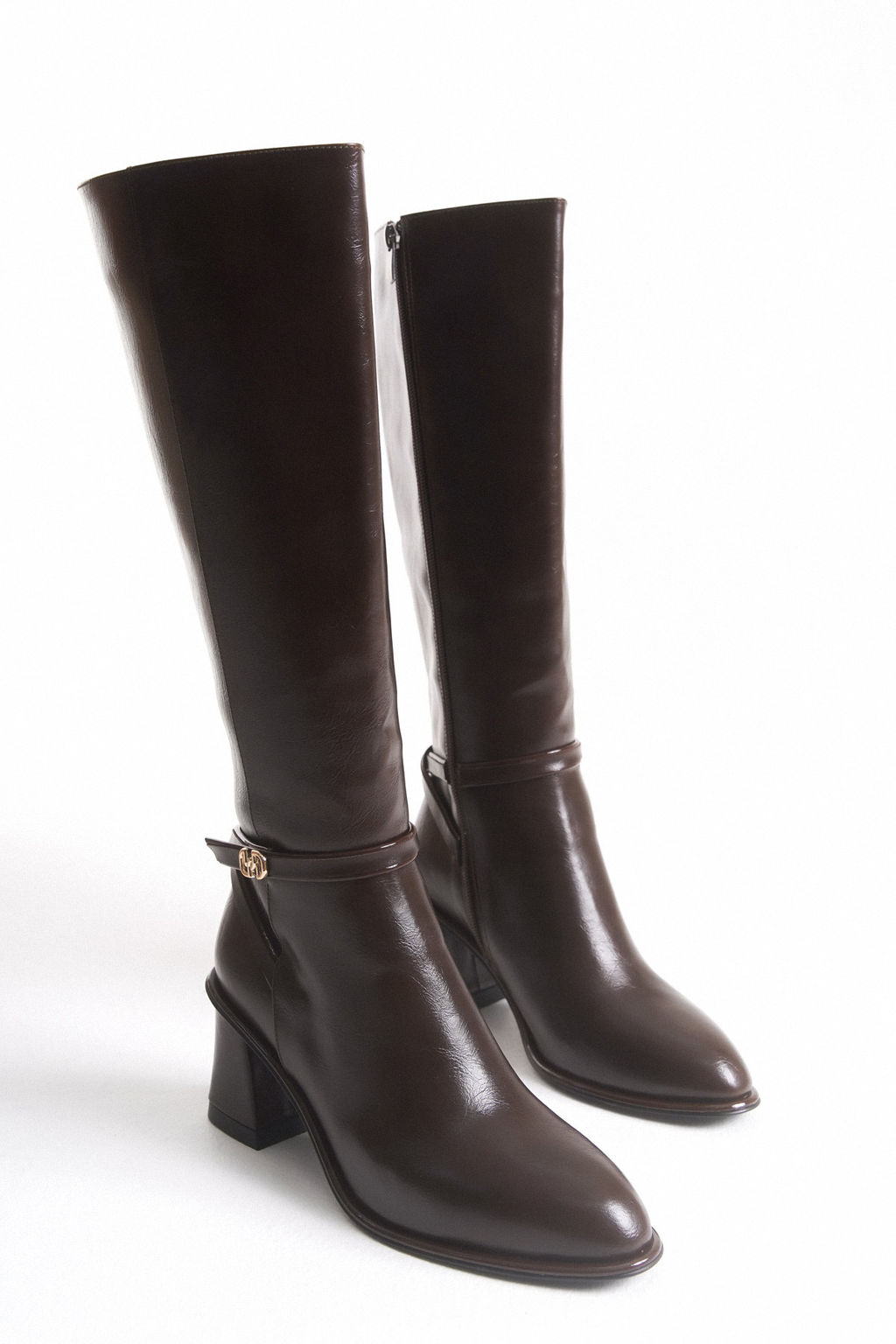 Kahverengi Suni Deri Kad?n Blok Topuklu Premium Cizme TAKAW26CZ00025