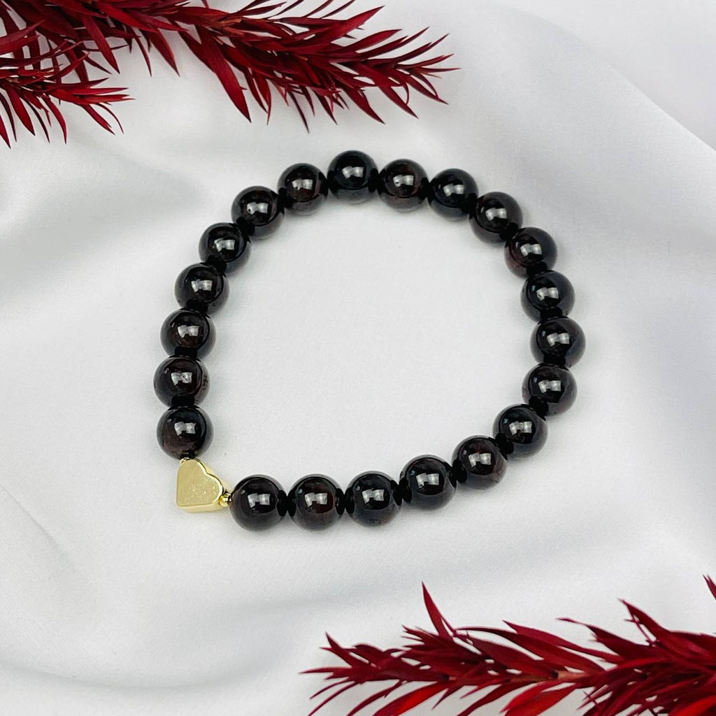 Браслет из Граната со вставкой Сердце 17 см