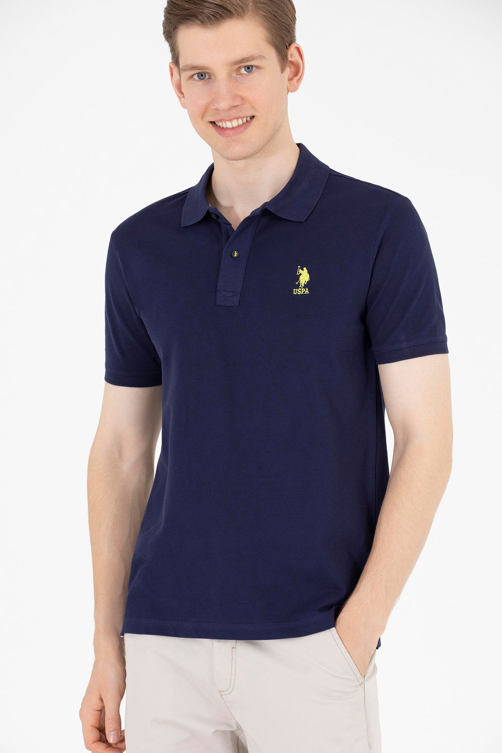 U. S. Polo Assn Мужская темно-синяя базовая футболка с воротником-поло - U.s. polo assn фото 3