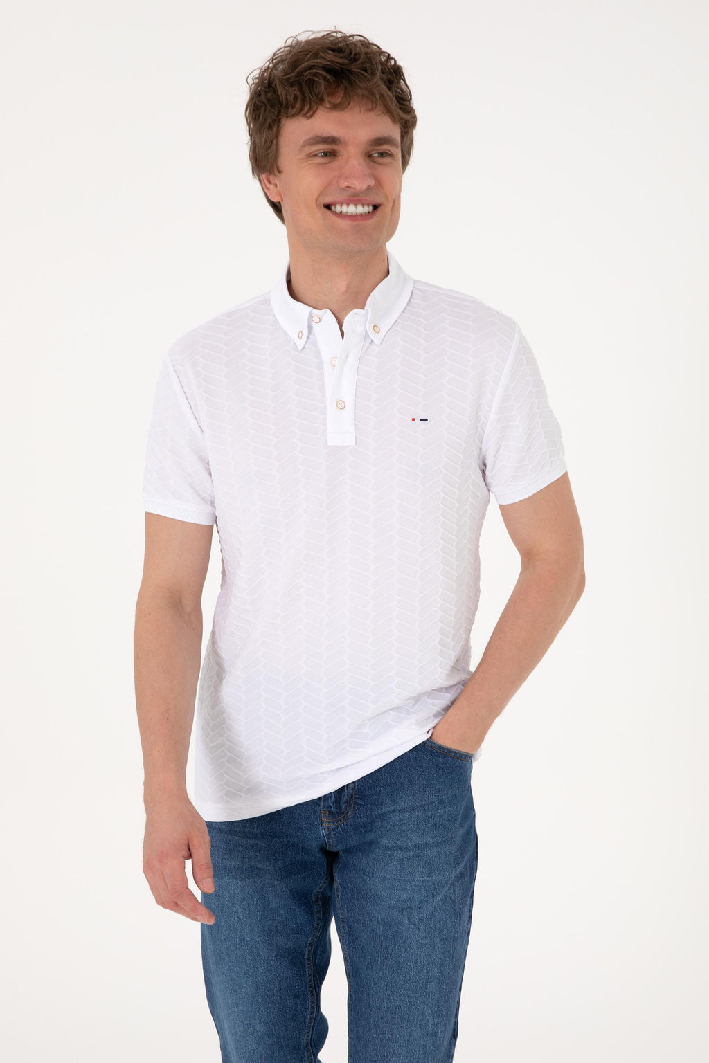 Erkek Slim Fit Polo Yaka Beyaz Dokulu Ti__rt Sepette S_rpriz _ndirim - U.s. polo assn фото 3