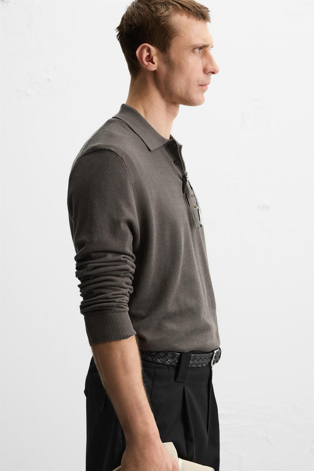 SILK/COTTON KNIT POLO SHIRT - Zara фото 7