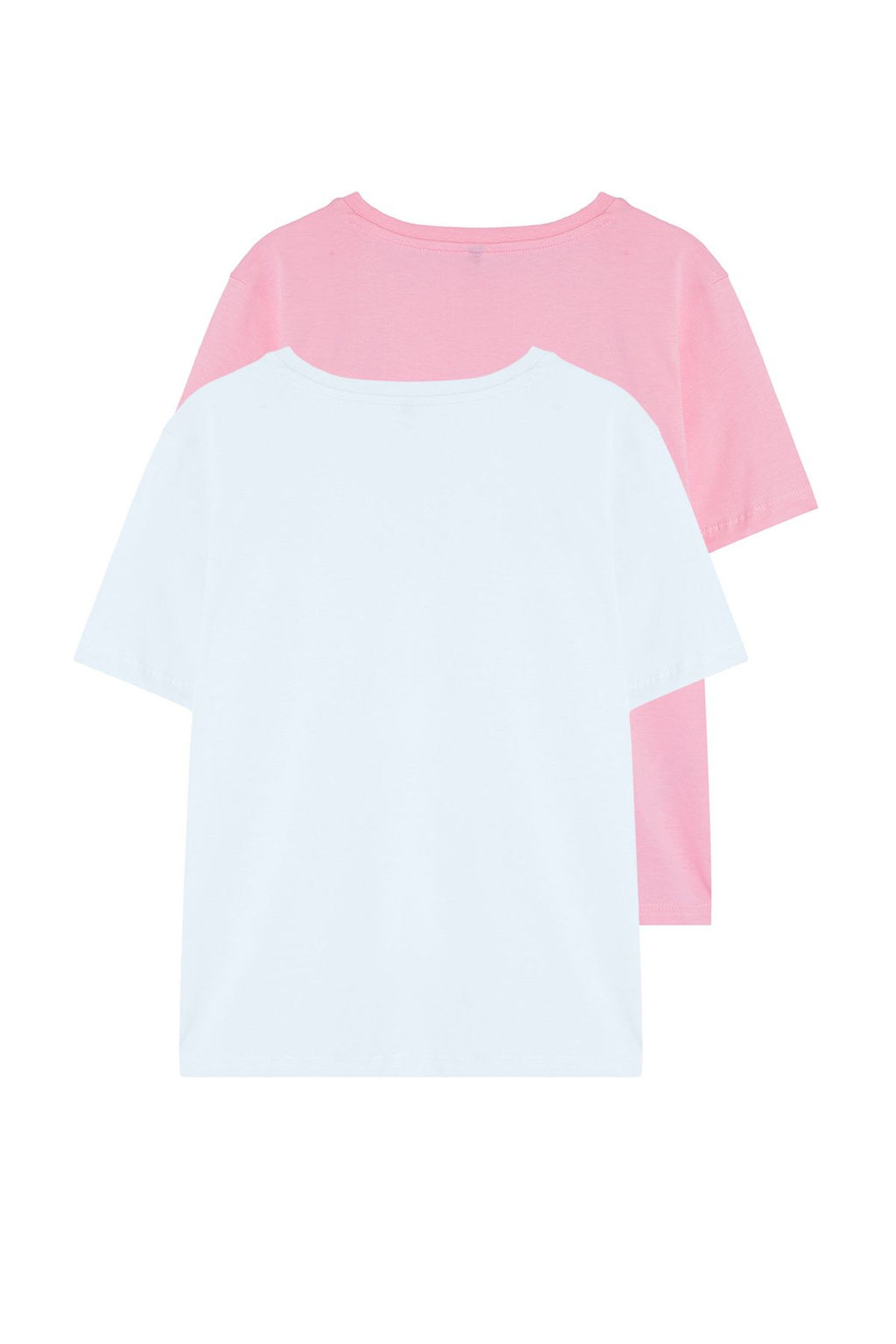 Pembe-beyaz %100 Pamuk Bisiklet Yaka 2li Paket Orme T-Shirt TWOSS20TS0141