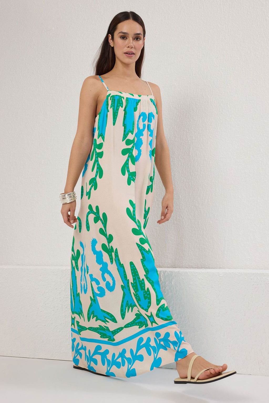 Mavi Tropikal Duz Kesim Maxi Dokuma Elbise TWOSS25EL00578 - Trendyolmilla фото 2